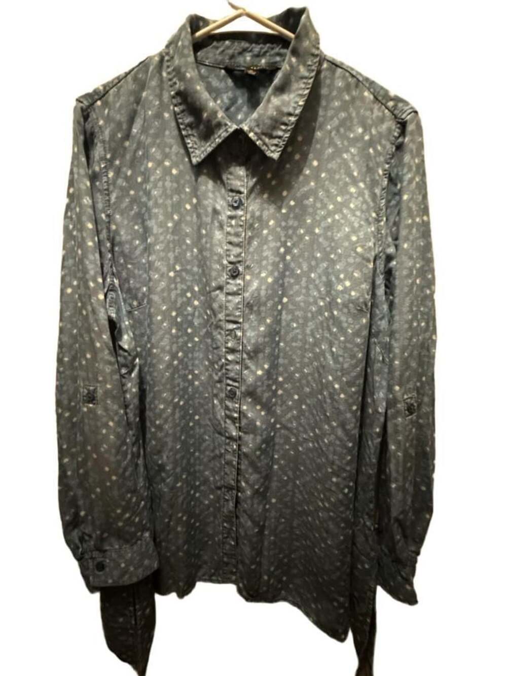 Zac & Rachel Button Down Shirt Size XL Blue Print Chambray Top